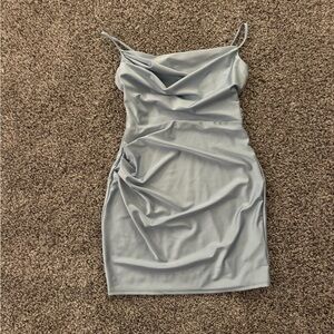 Windsor Gray Silver Asymmetrical Ruched Bodycon Mini Dress